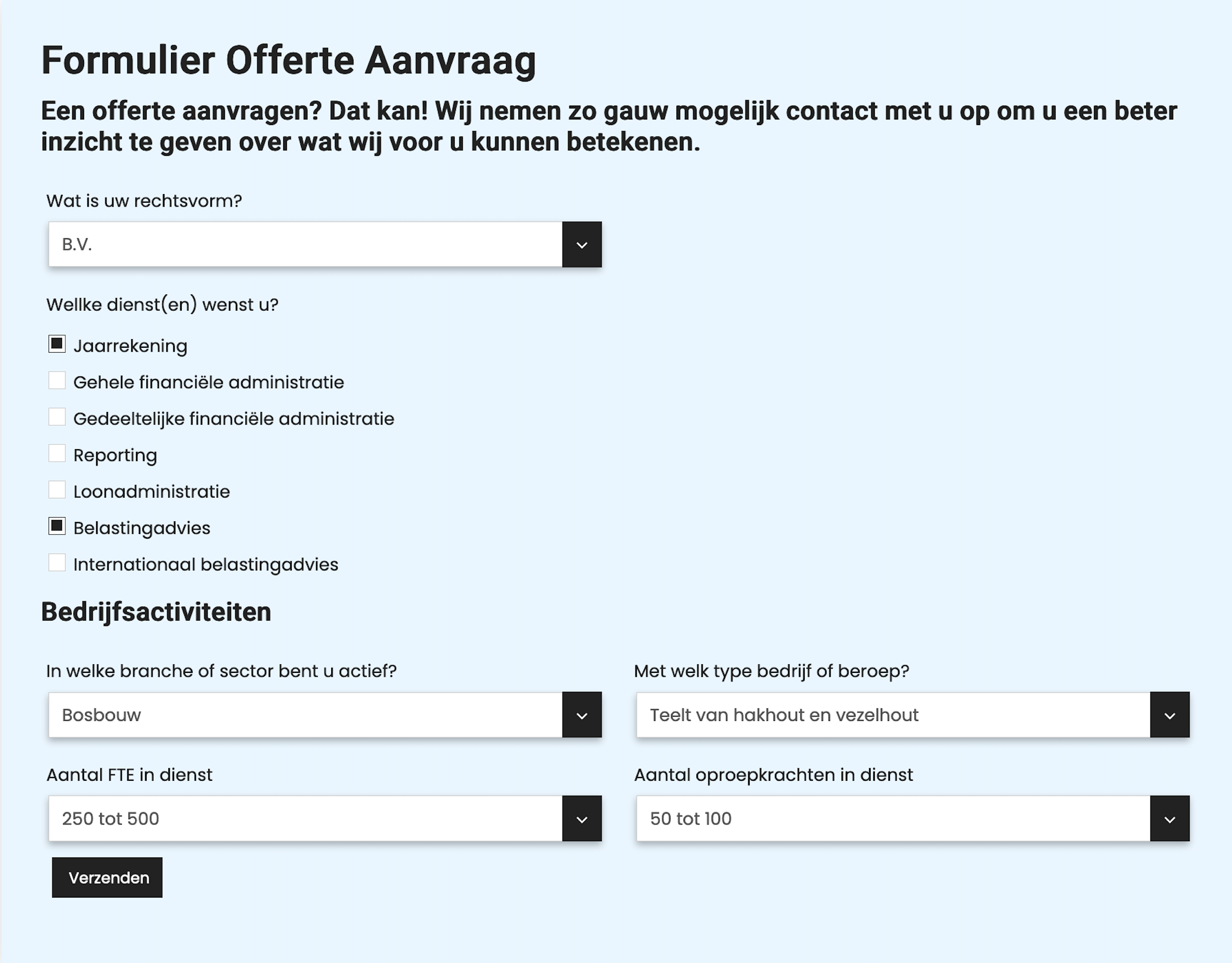 Digitaal offerte formulier