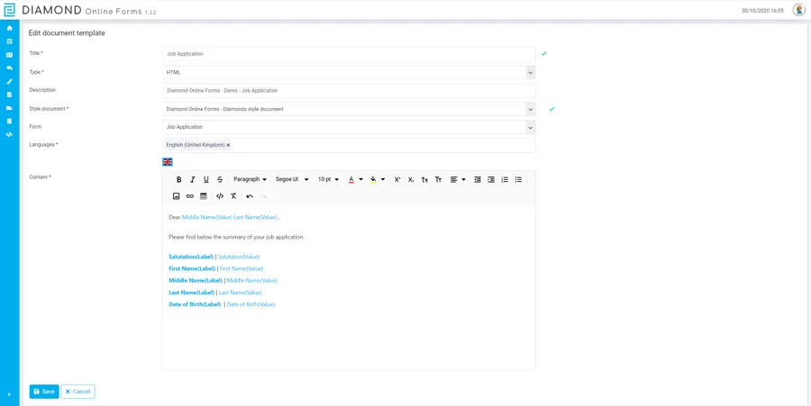 Document templates bewerken