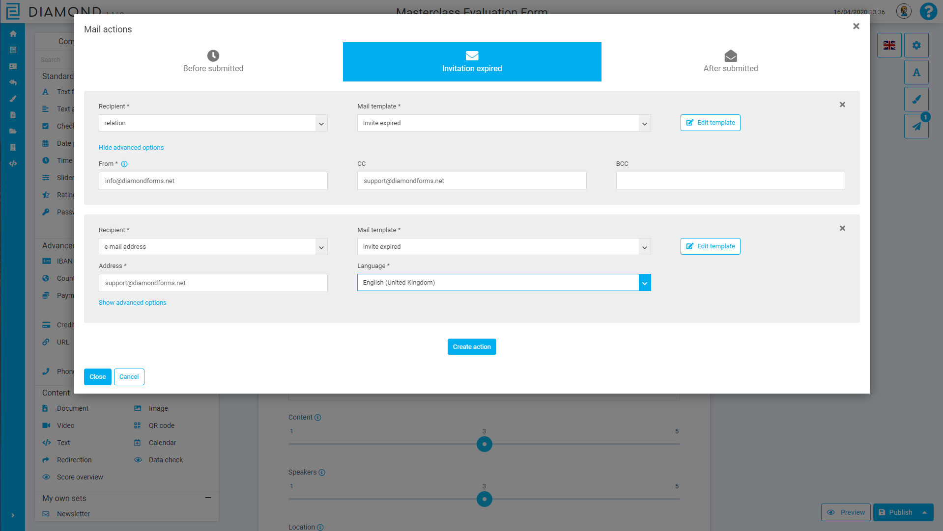 Formulier mail acties