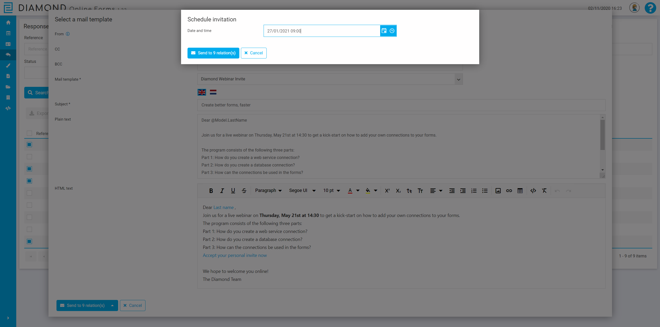 Diamond forms scheduler