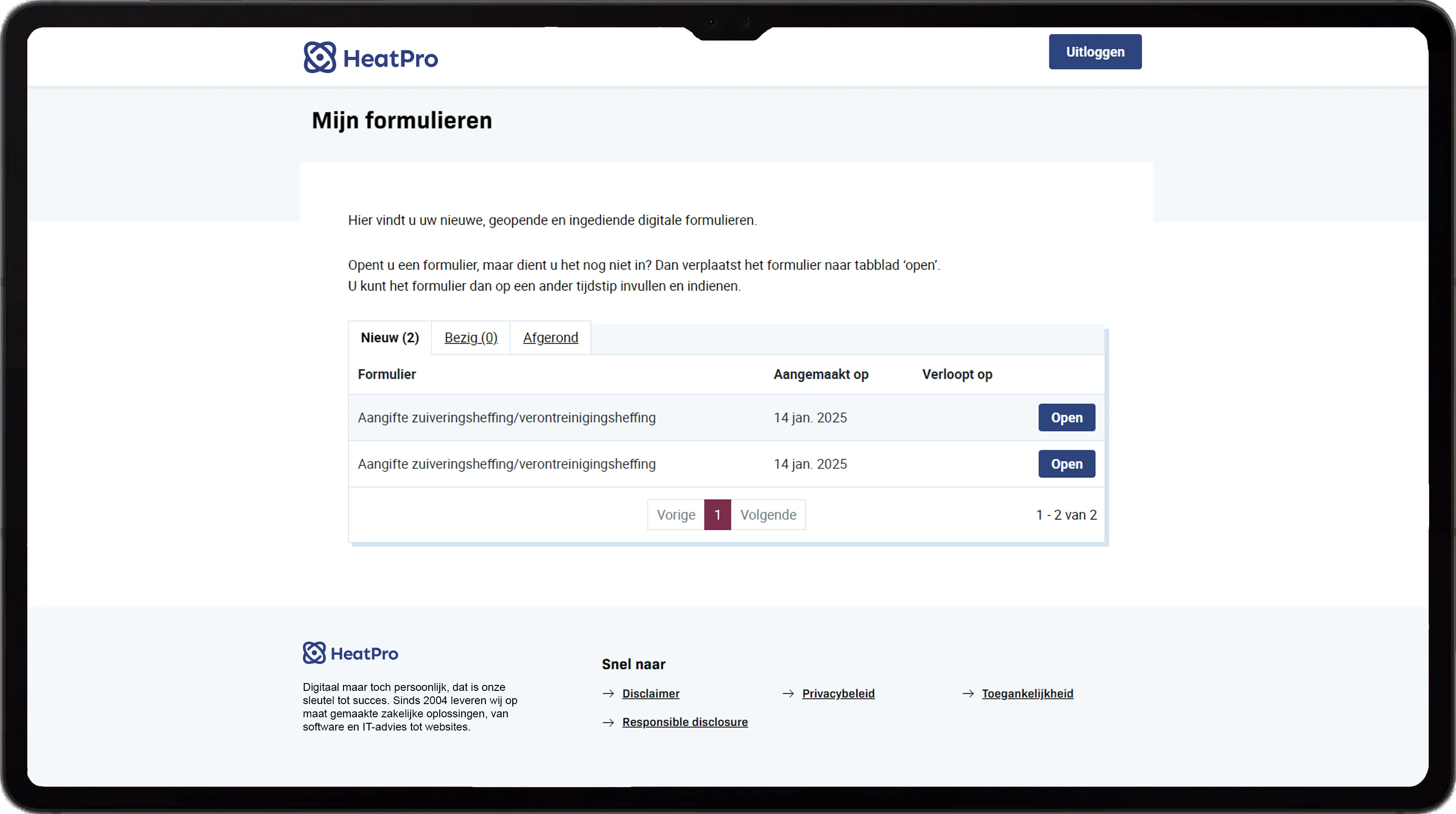 Online Portaal Formulieren Mijnomgeving