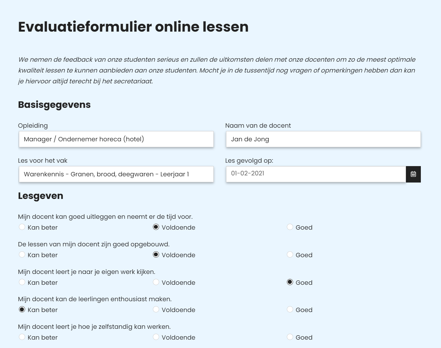 Onderwijs Evaluatie Formulier