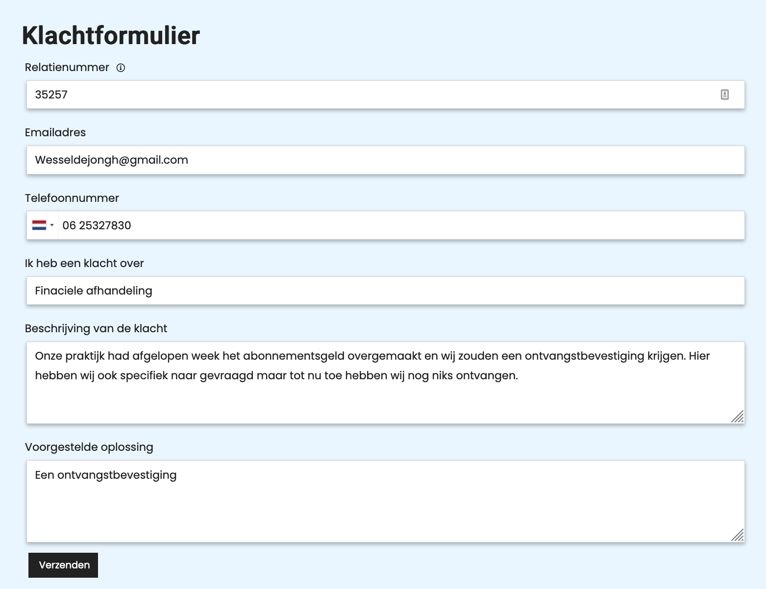 dynamisch formulier klachten
