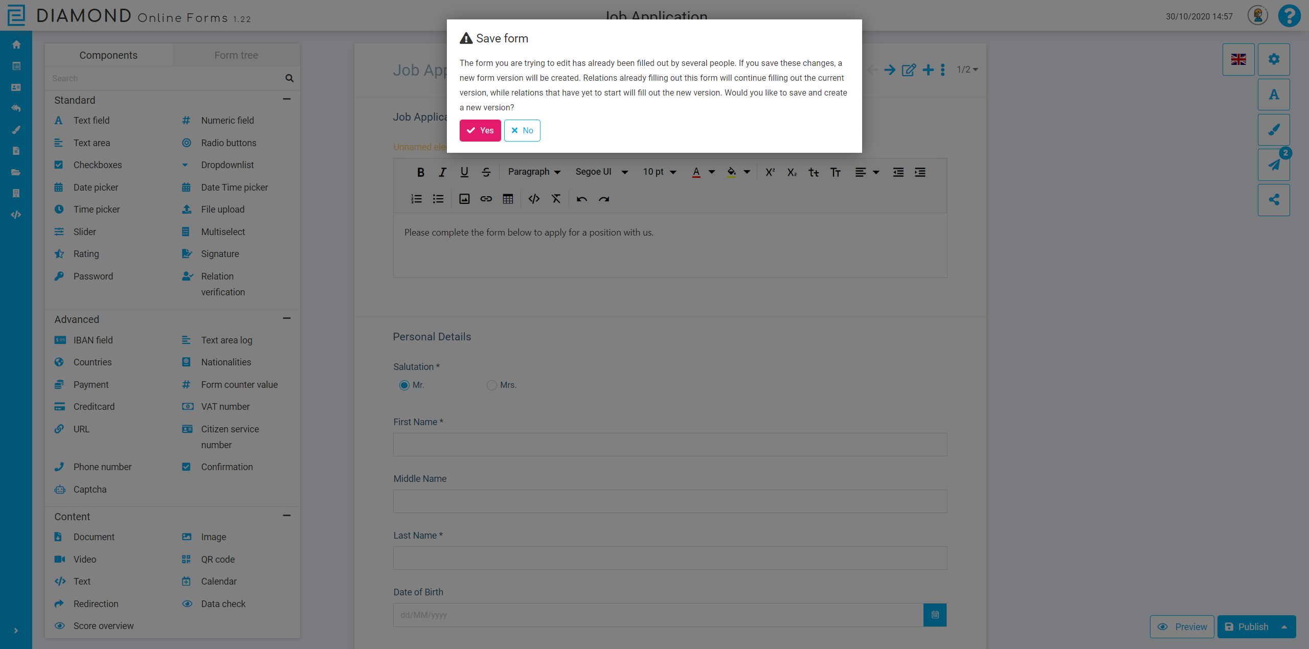 Digitaal formulier opslaan