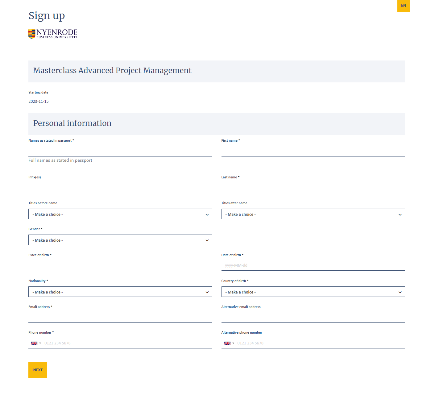 Nyenrode meertalig formulier