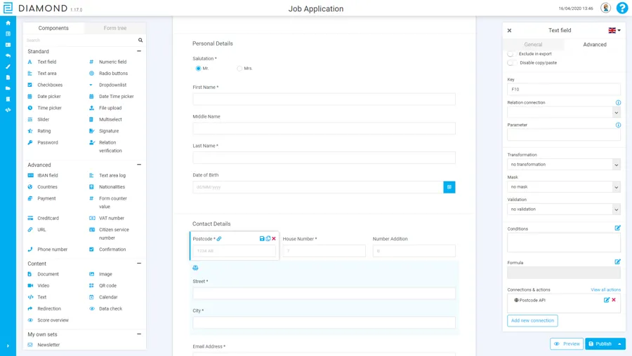 Online formulieren postcode API