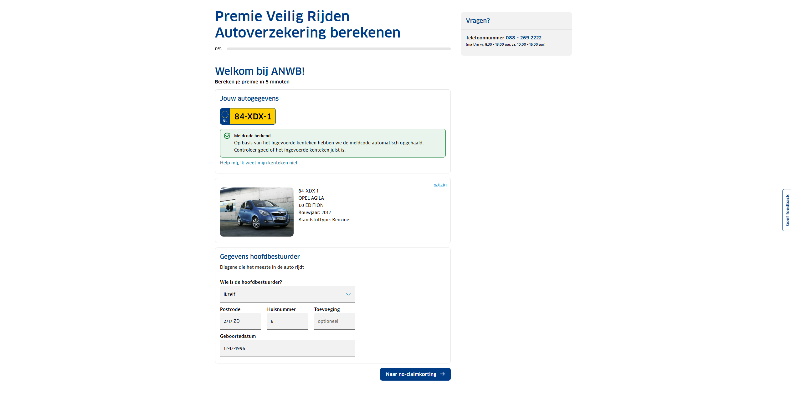 ANWB Webformulier Bereken Je Premie