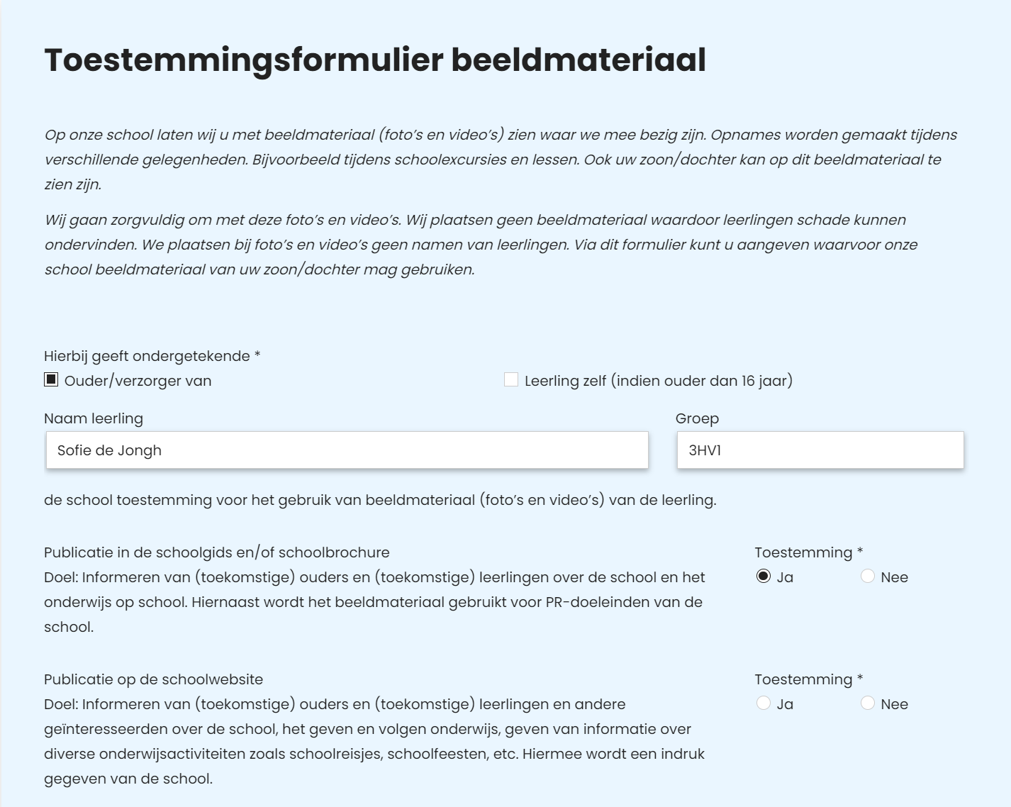 Onderwijs Toestemmingsformulier