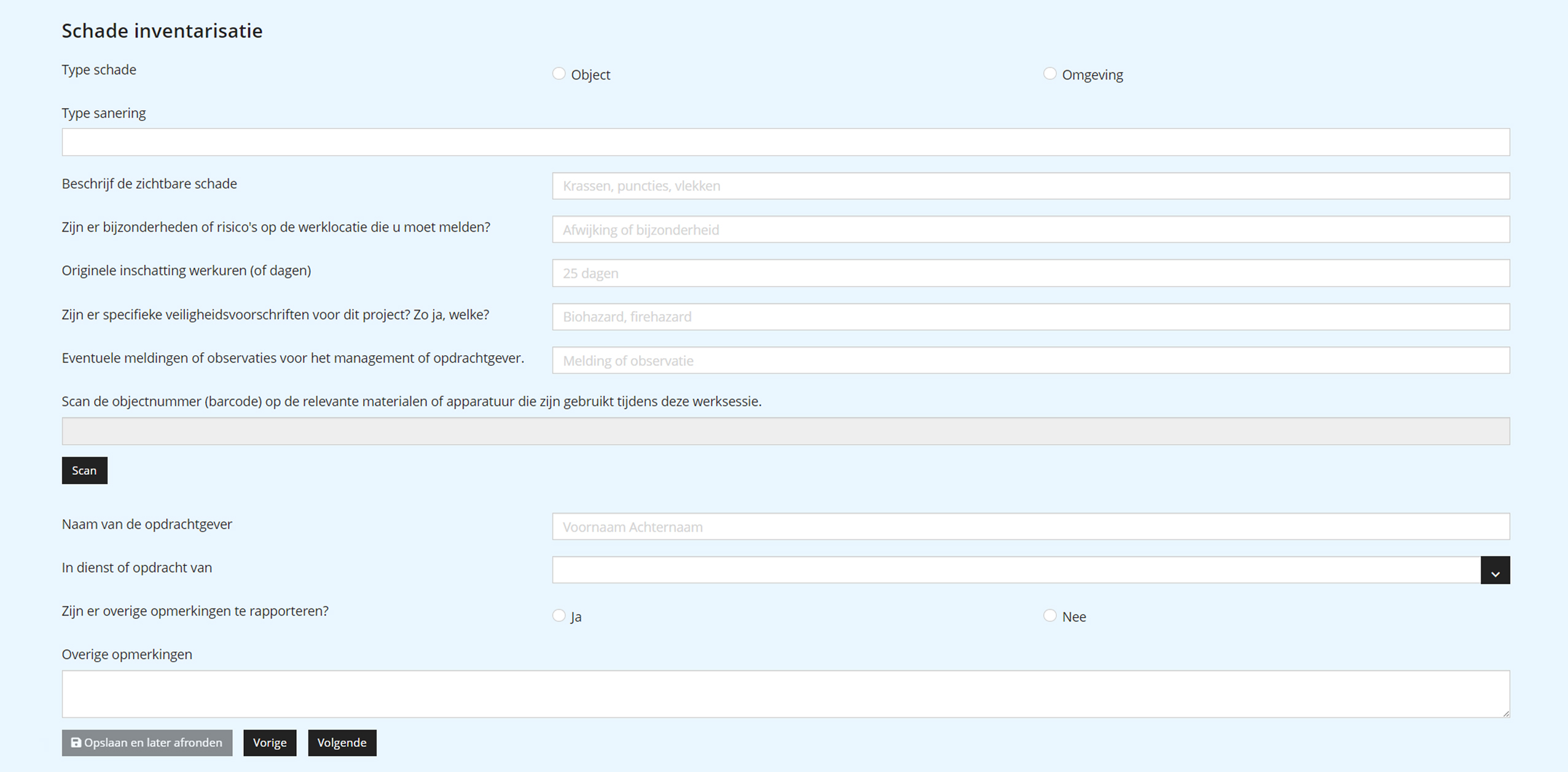 Formulier met barcode veld
